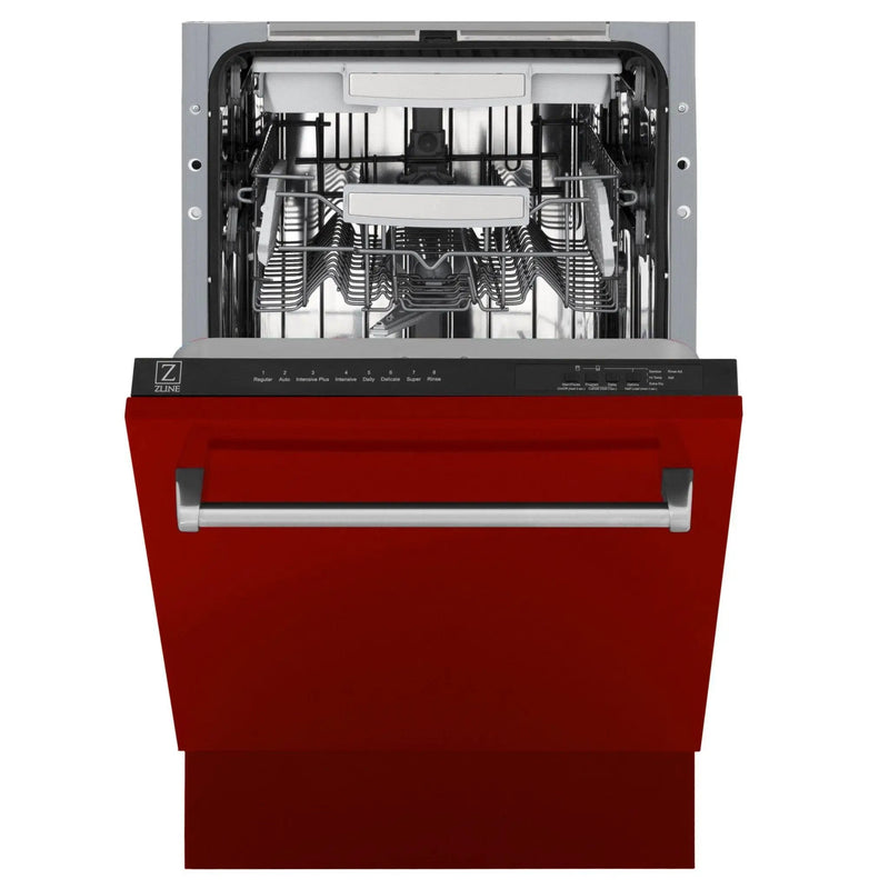 ZLINE 18" Dishwasher, Red Gloss panel, Stainless Tub, DWV-RG-18 by Farmhouse Kitchen and Bath