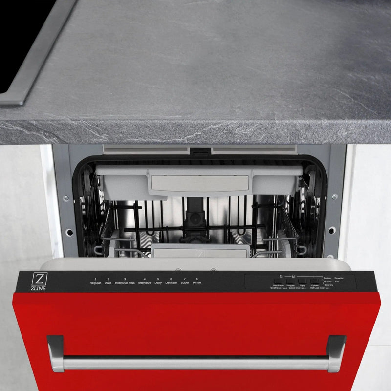ZLINE 18" Dishwasher, Red Matt panel, Stainless Tub, DWV-RM-18 by Farmhouse Kitchen and Bath