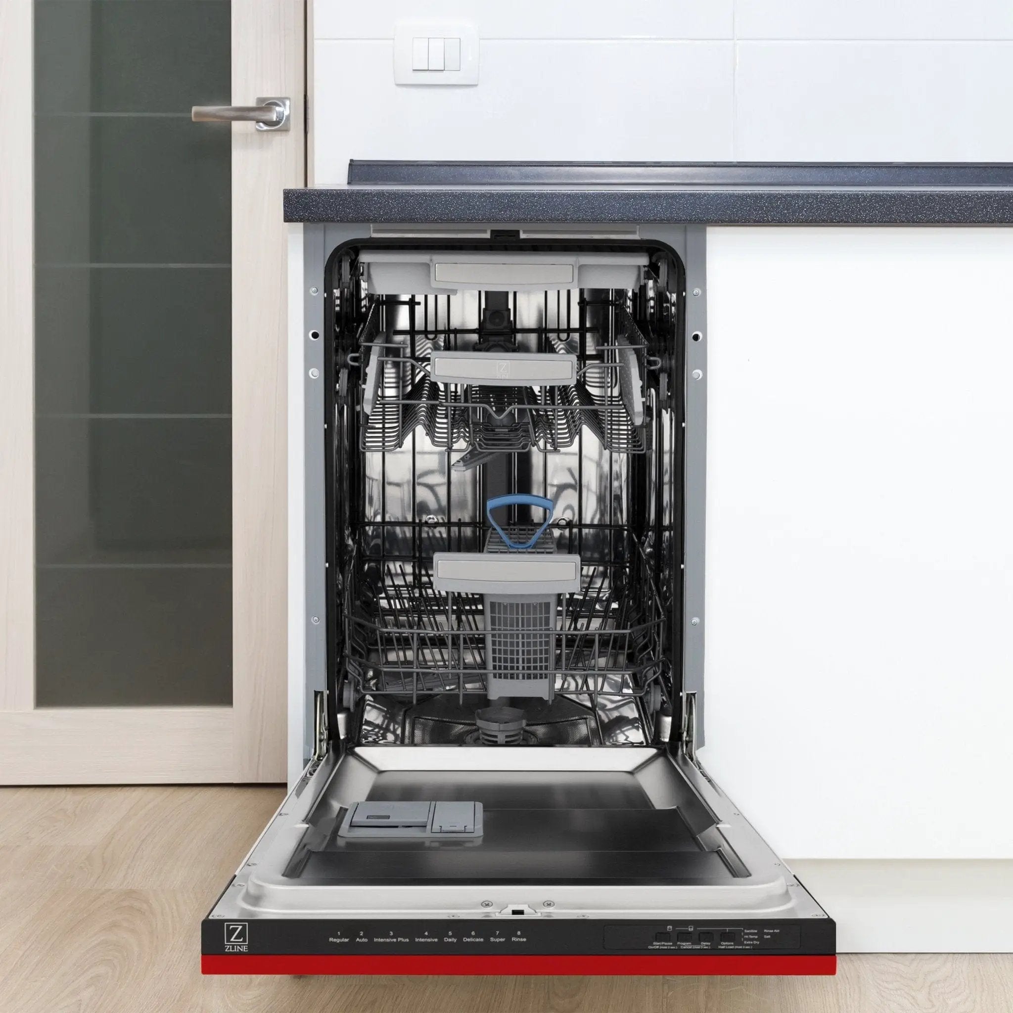 ZLINE 18" Dishwasher, Red Matt panel, Stainless Tub, DWV-RM-18 by Farmhouse Kitchen and Bath