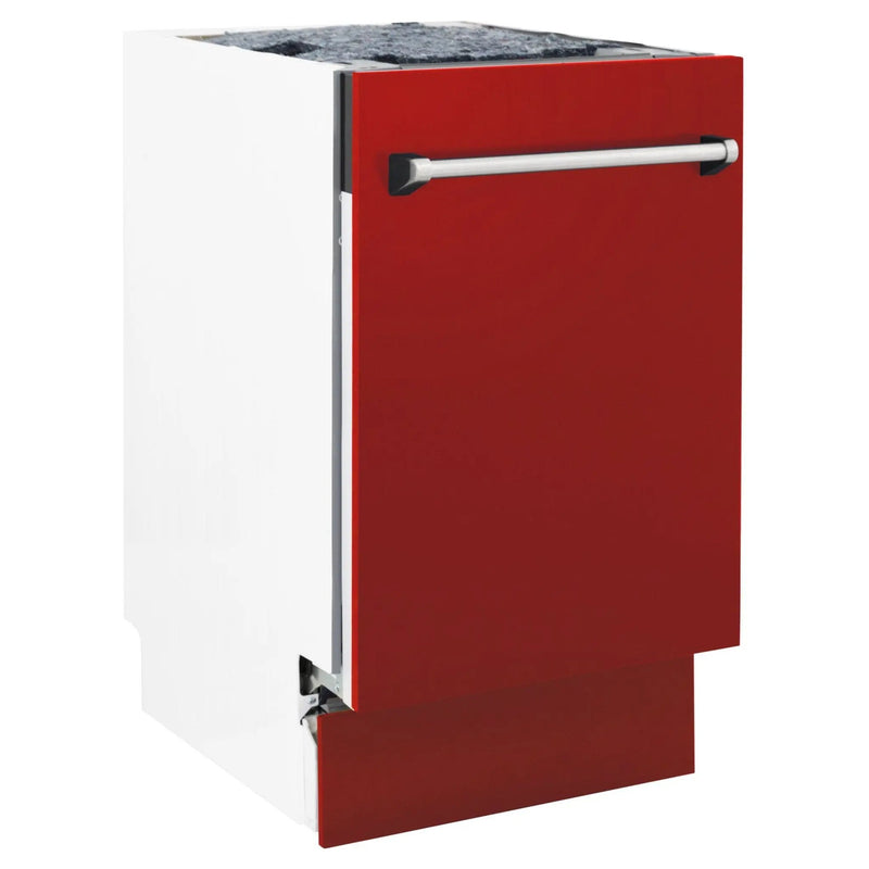 ZLINE 18" Dishwasher, Red Matt panel, Stainless Tub, DWV-RM-18 by Farmhouse Kitchen and Bath