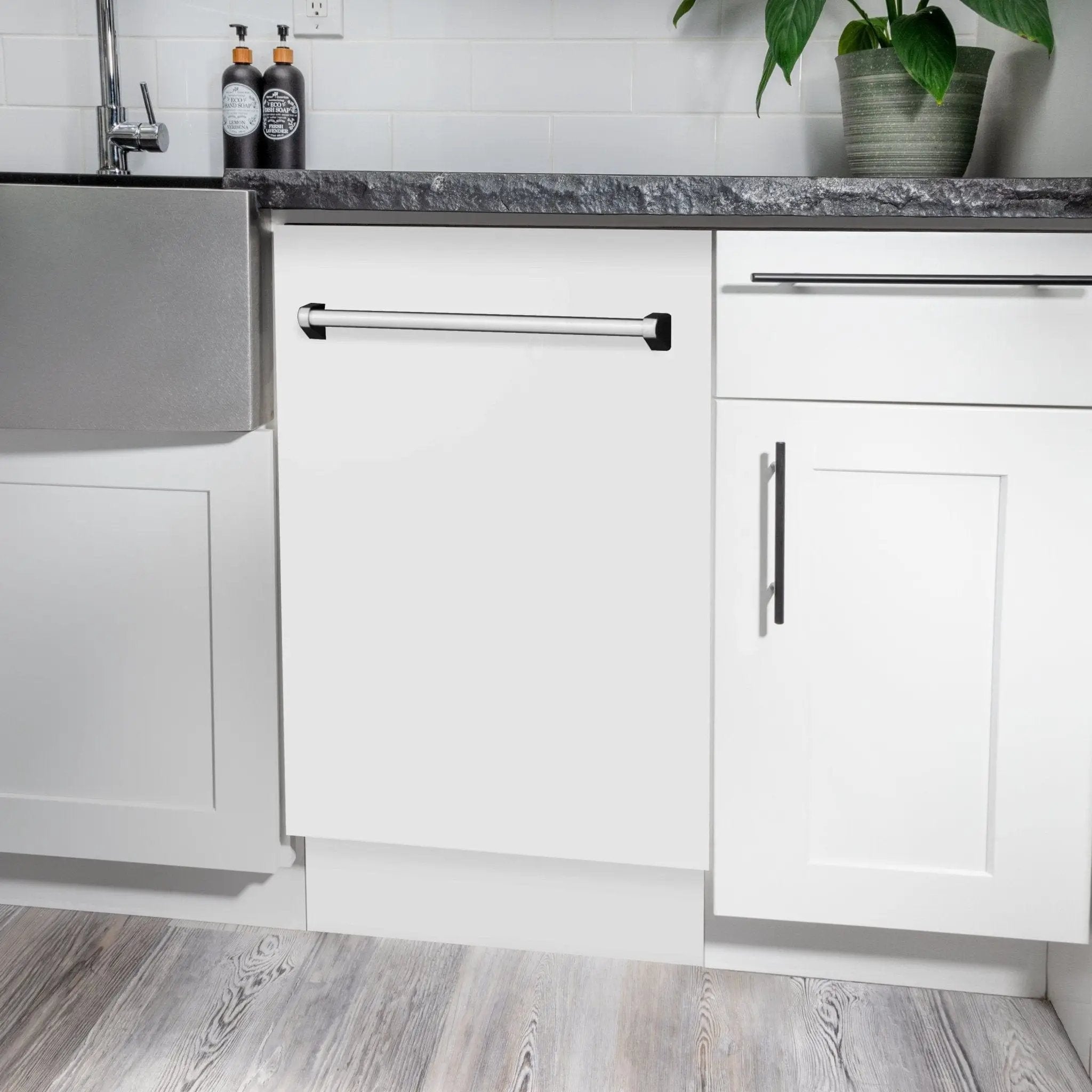 ZLINE 18" Dishwasher, White Matte panel, Stainless Tub, DWV-WM-18 by Farmhouse Kitchen and Bath