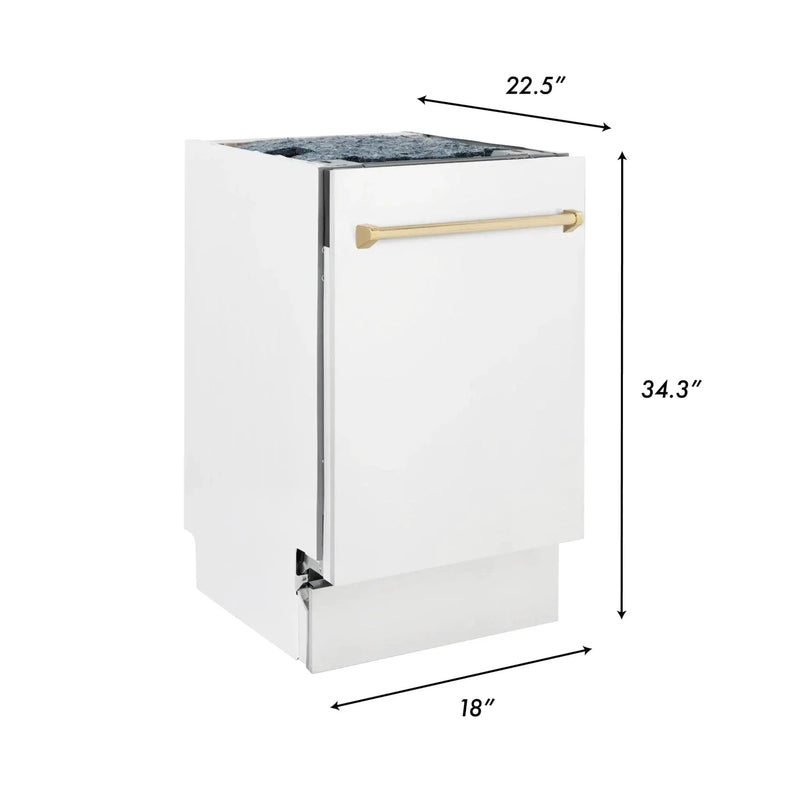 ZLINE 18"Autograph Dishwasher, White door, Gold Handle, DWVZ-WM-18-G by Farmhouse Kitchen and Bath