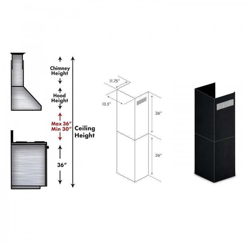 ZLINE 2-36" Chimney Extensions for 10 ft. to 12 ft. Ceilings, 2PCEXT-BS655N by Farmhouse Kitchen and Bath