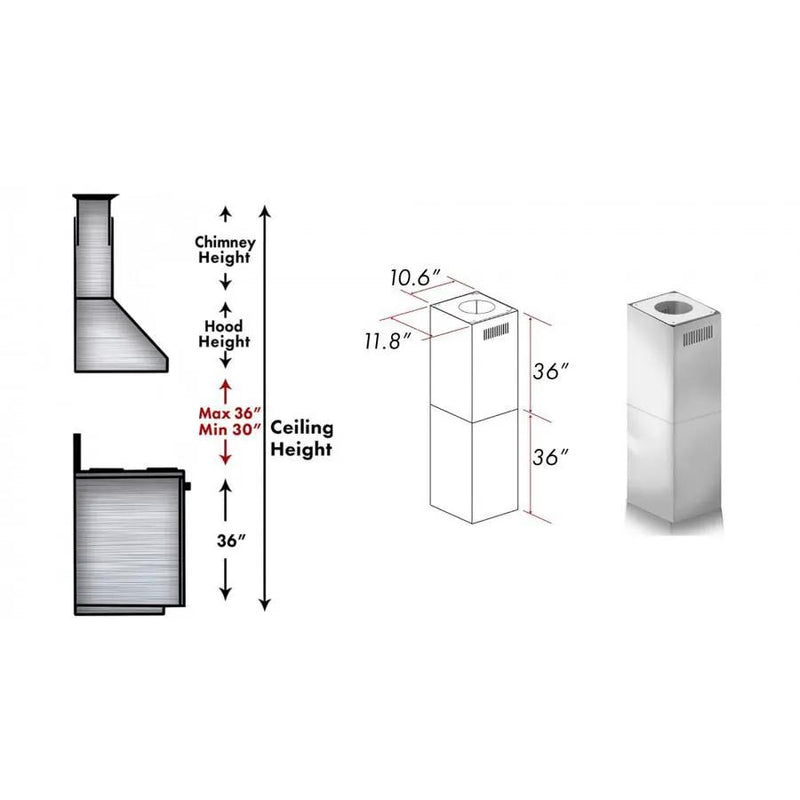 ZLINE 2 Piece Chimney Extension for 10'-12' Ceiling, 2PCEXT-597i by Farmhouse Kitchen and Bath