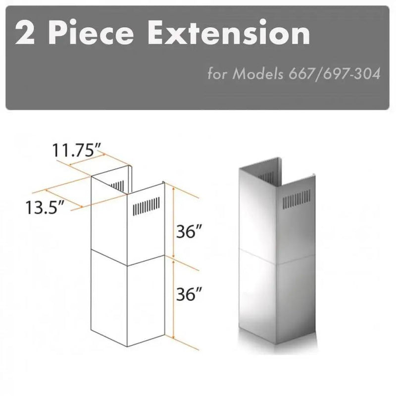 ZLINE 2 Piece Chimney Extension for 12' Ceiling, 2PCEXT-667/697-304 by Farmhouse Kitchen and Bath