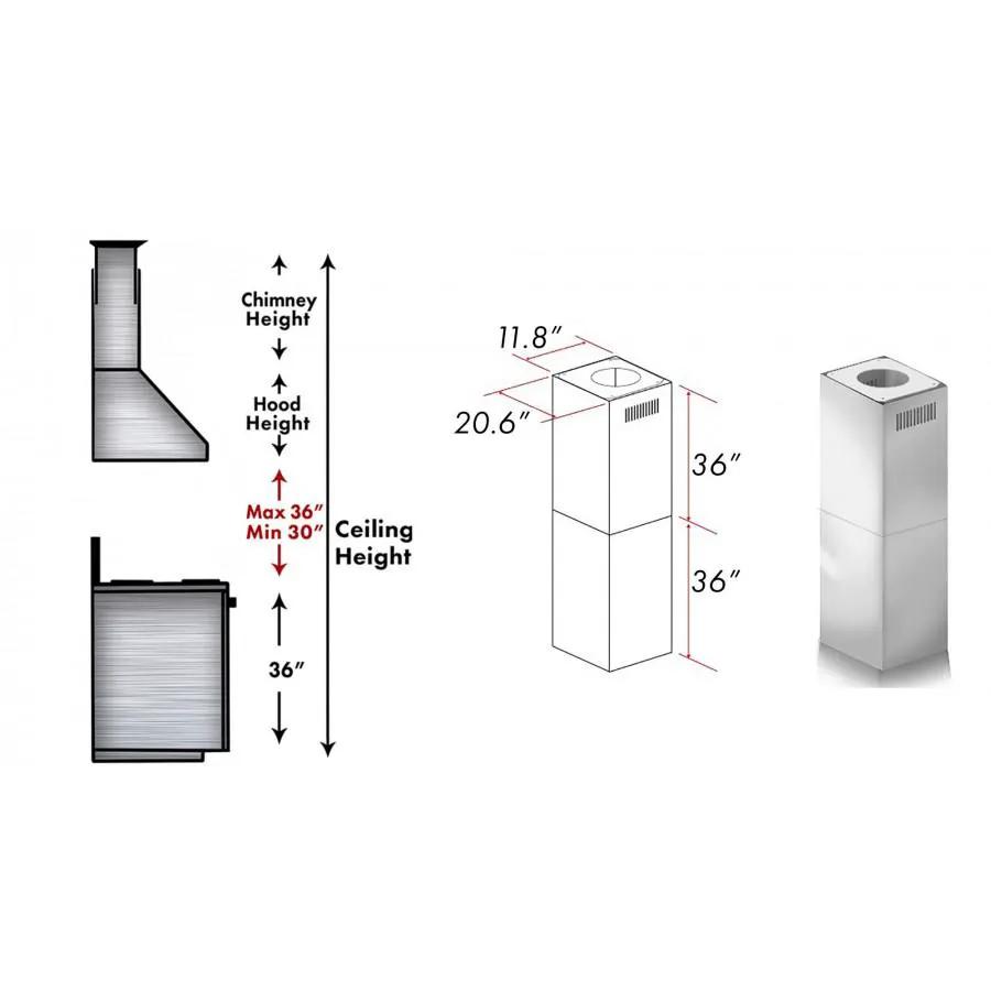 ZLINE 2 Piece Chimney Extension for 12' Ceiling, 2PCEXT-KECOM by Farmhouse Kitchen and Bath