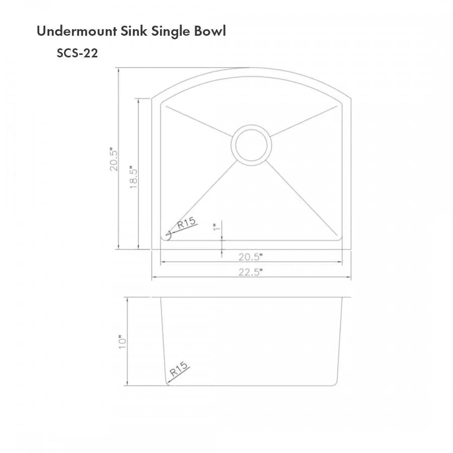 ZLINE 22" Undermount Stainless Gateway Series Bowl Sink, SCS-22 by Farmhouse Kitchen and Bath
