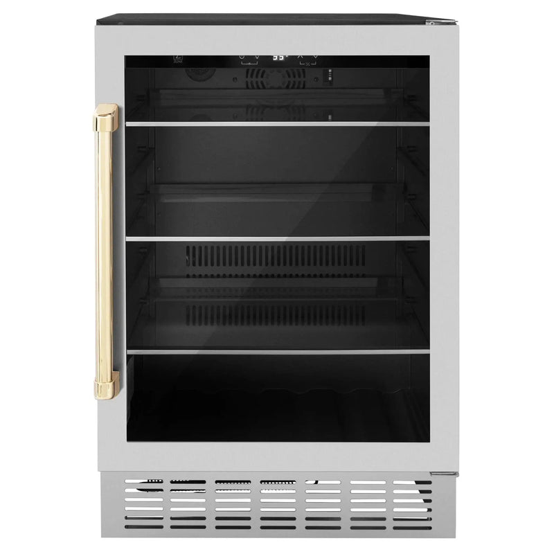 ZLINE 24" Autograph 154 Can Beverage Cooler Fridge with Adjustable Shelves in Stainless Steel with Champagne Bronze Accents RBVZ-US-24-CB by Farmhouse Kitchen and Bath