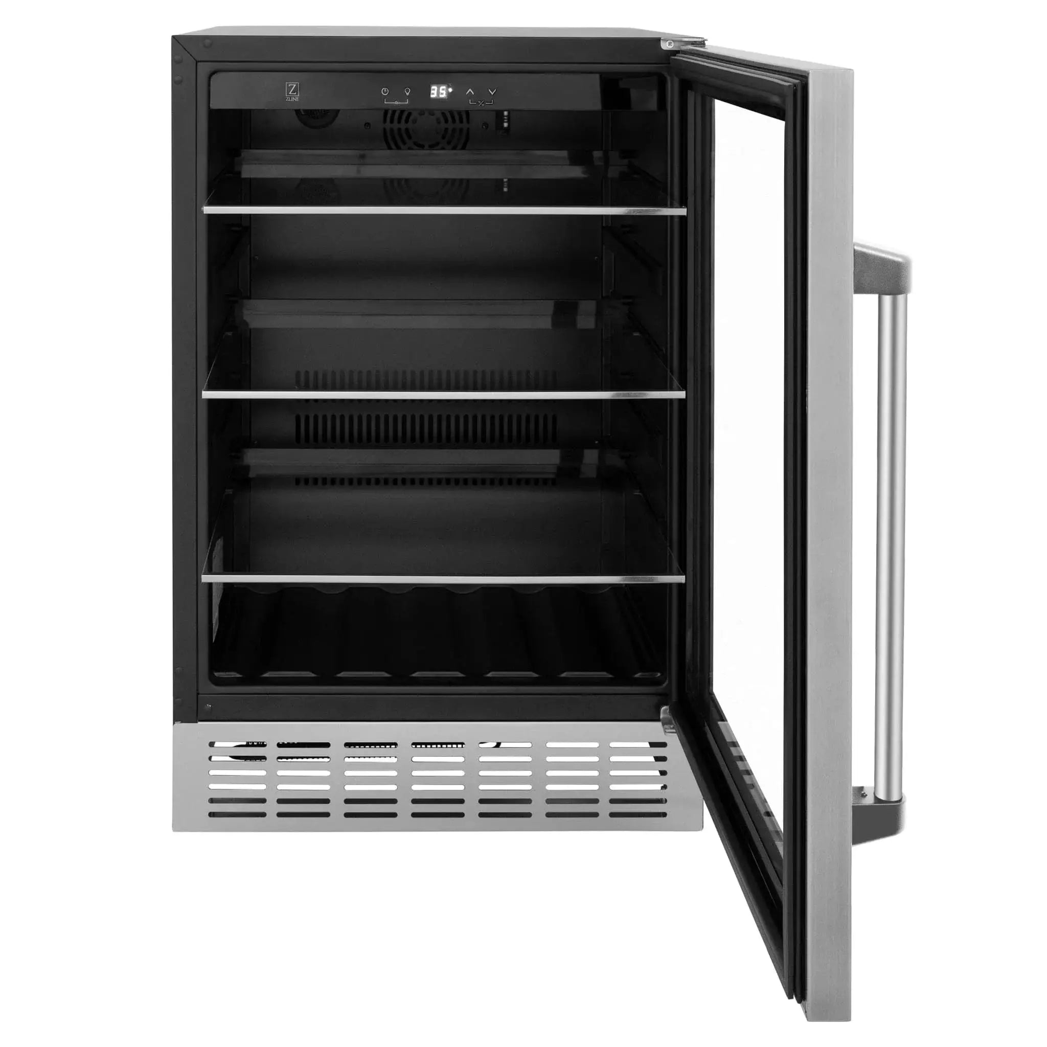 ZLINE 24" Autograph 154 Can Beverage Cooler Fridge with Adjustable Shelves in Stainless Steel with Champagne Bronze Accents RBVZ-US-24-CB by Farmhouse Kitchen and Bath