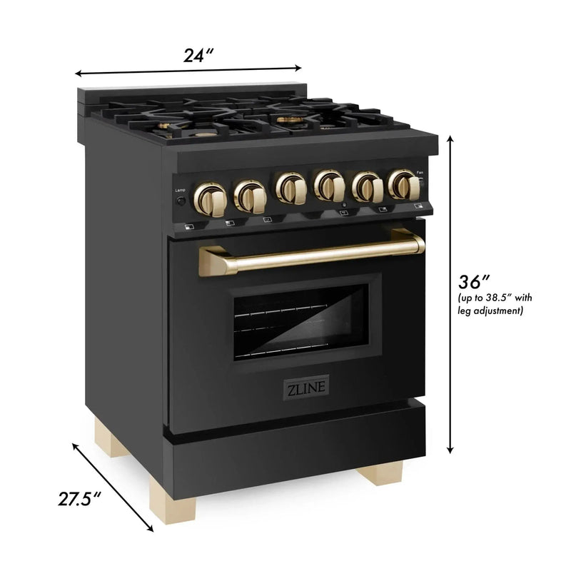 ZLINE 24" Autograph Addition Gas Range, Black stainless,RGBZ-24-G by Farmhouse Kitchen and Bath