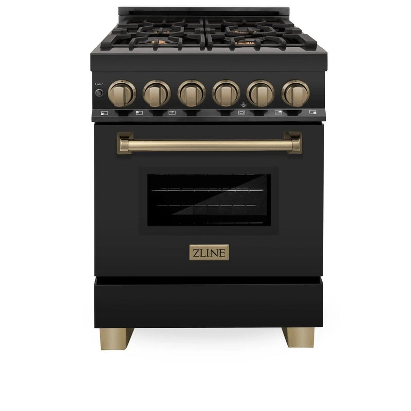 ZLINE 24" Autograph Dual Fuel Range Black Stainless, Bronze RABZ-24-CB by Farmhouse Kitchen and Bath