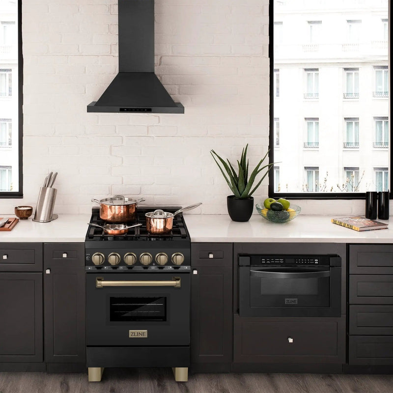 ZLINE 24" Autograph Dual Fuel Range Black Stainless, Bronze RABZ-24-CB by Farmhouse Kitchen and Bath