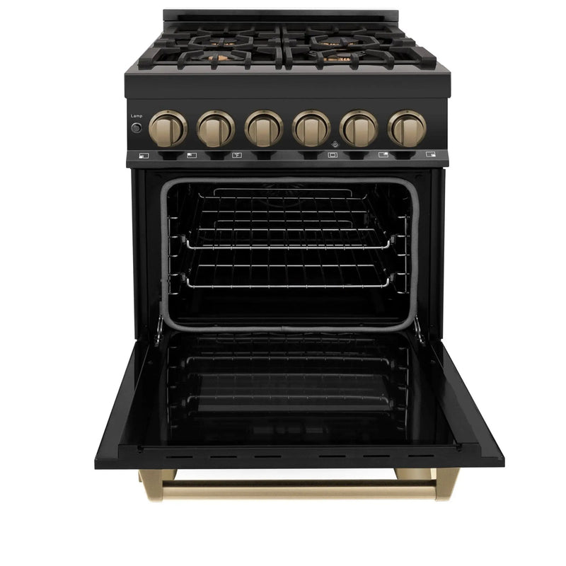 ZLINE 24" Autograph Dual Fuel Range Black Stainless, Bronze RABZ-24-CB by Farmhouse Kitchen and Bath