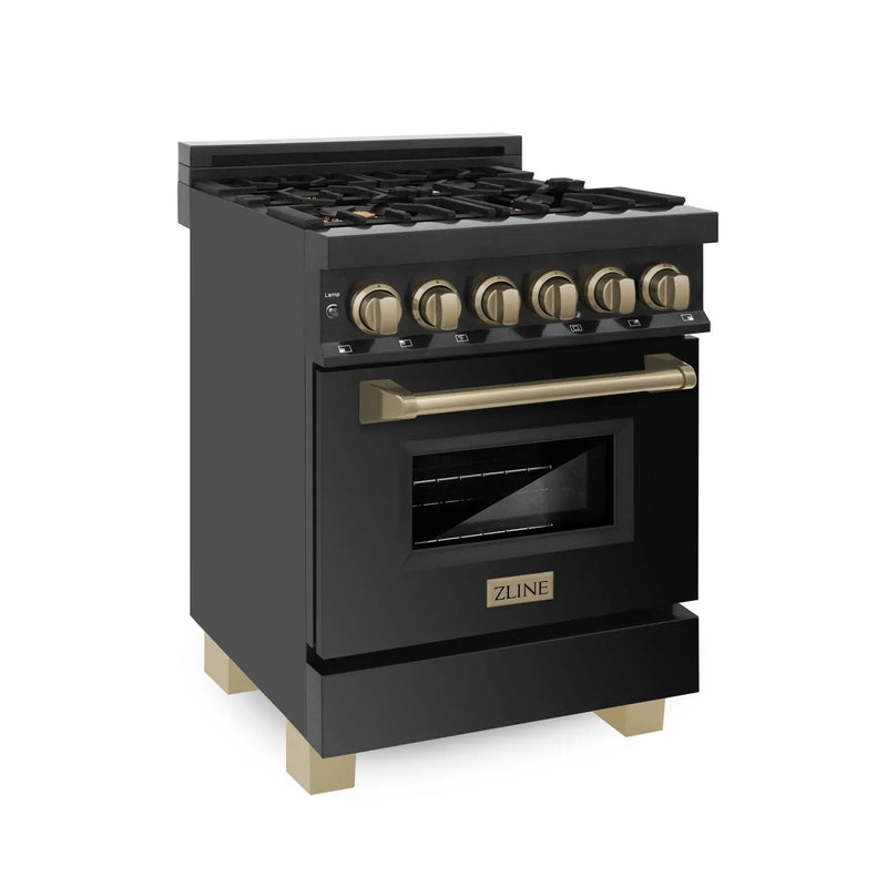 ZLINE 24" Autograph Dual Fuel Range Black Stainless, Bronze RABZ-24-CB by Farmhouse Kitchen and Bath