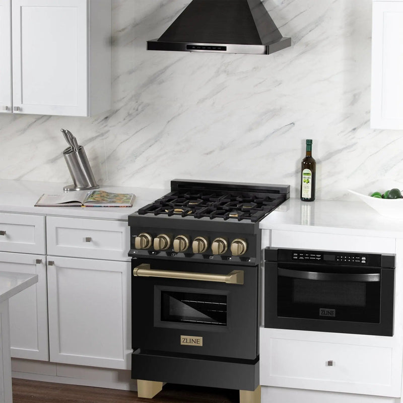 ZLINE 24" Autograph Dual Fuel Range Black Stainless, Bronze RABZ-24-CB by Farmhouse Kitchen and Bath