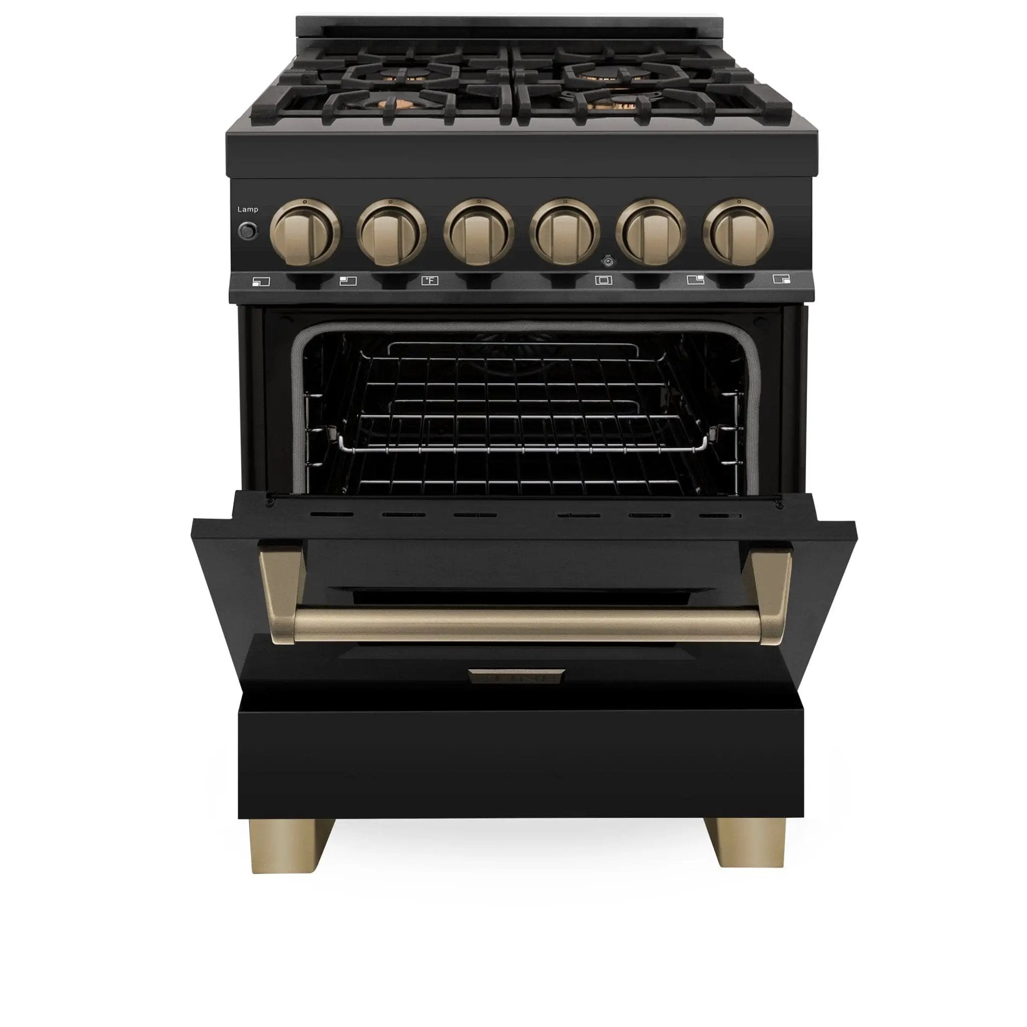 ZLINE 24" Autograph Dual Fuel Range, Black Stainless, RABZ-24-CB by Farmhouse Kitchen and Bath