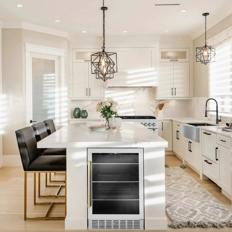 ZLINE 24" Autograph Edition 154 Can Beverage Cooler Fridge with Adjustable Shelves in Stainless Steel with Gold Accents RBVZ-US-24-G by Farmhouse Kitchen and Bath
