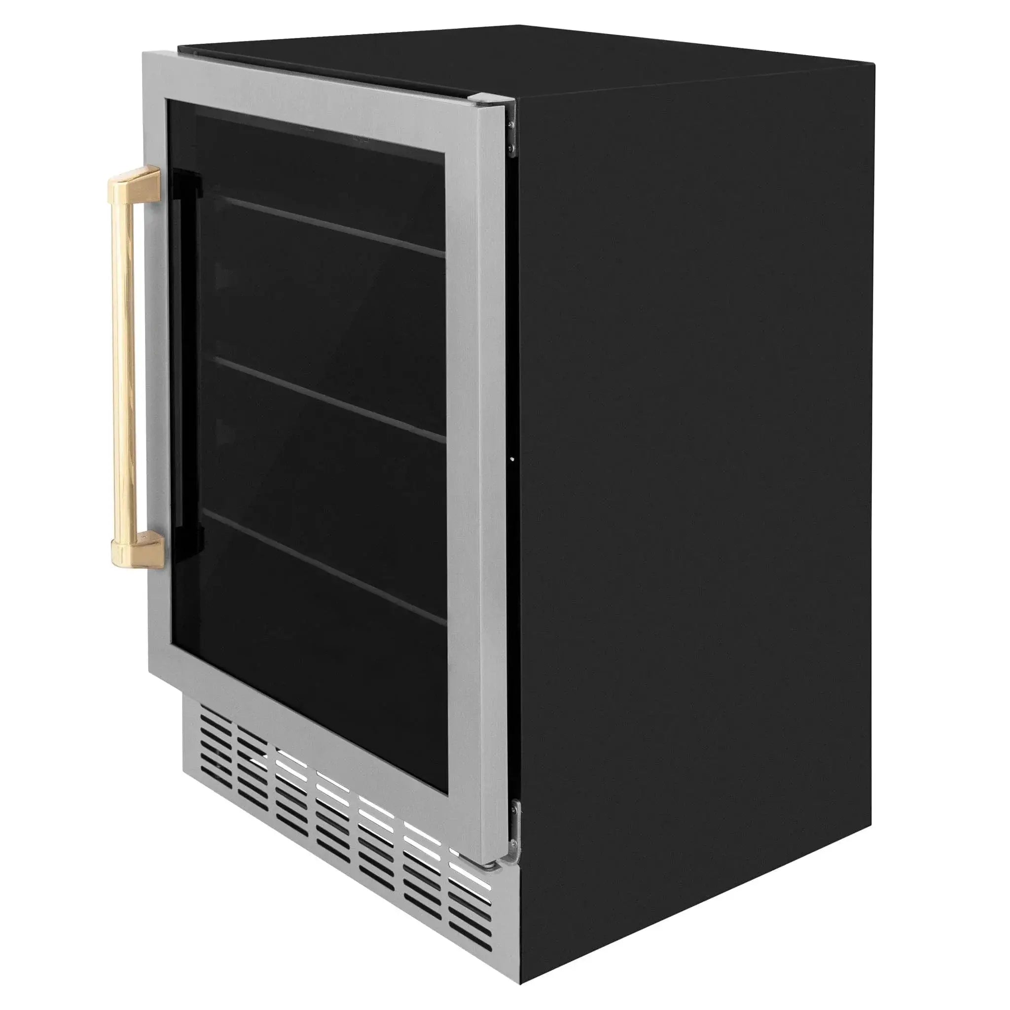 ZLINE 24" Autograph Edition 154 Can Beverage Cooler Fridge with Adjustable Shelves in Stainless Steel with Gold Accents RBVZ-US-24-G by Farmhouse Kitchen and Bath