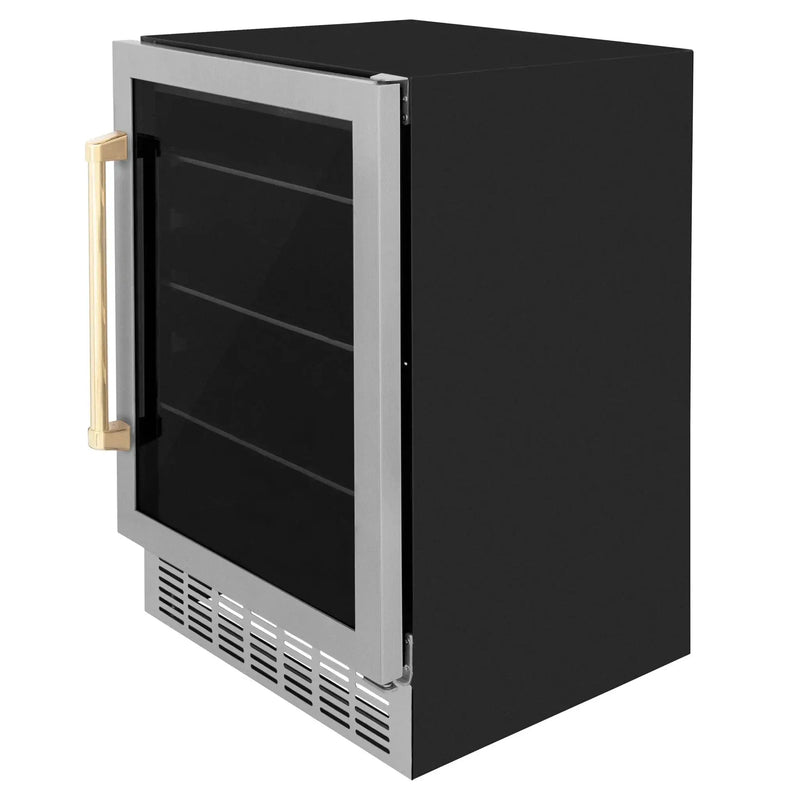 ZLINE 24" Autograph Edition 154 Can Beverage Cooler Fridge with Adjustable Shelves in Stainless Steel with Gold Accents RBVZ-US-24-G by Farmhouse Kitchen and Bath
