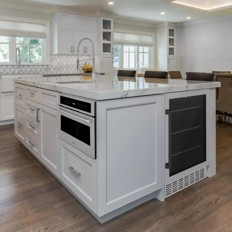 ZLINE 24" Autograph Edition 154 Can Beverage Cooler Fridge with Adjustable Shelves in Stainless Steel with Matte Black Accents RBVZ-US-24-MB by Farmhouse Kitchen and Bath