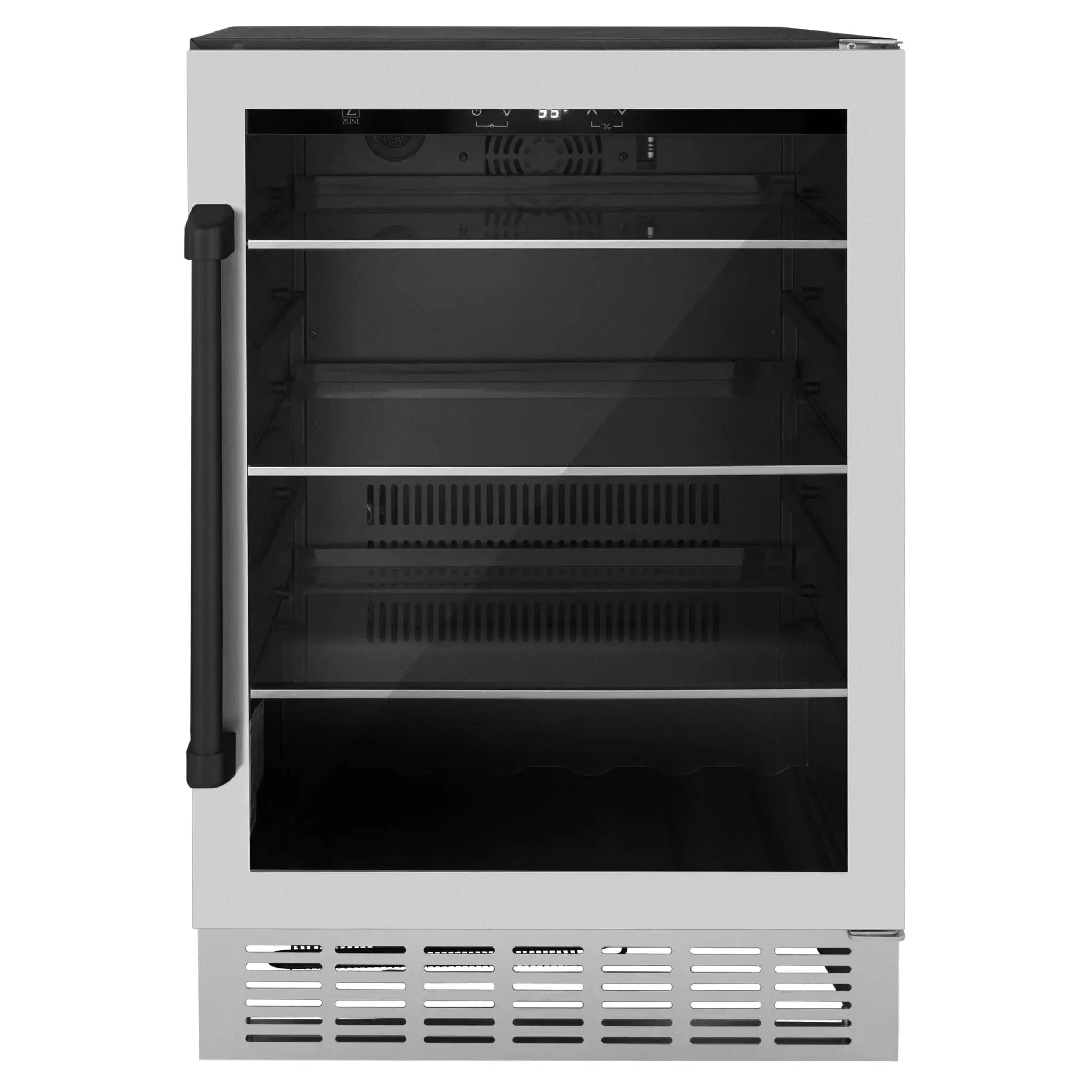 ZLINE 24" Autograph Edition 154 Can Beverage Cooler Fridge with Adjustable Shelves in Stainless Steel with Matte Black Accents RBVZ-US-24-MB by Farmhouse Kitchen and Bath