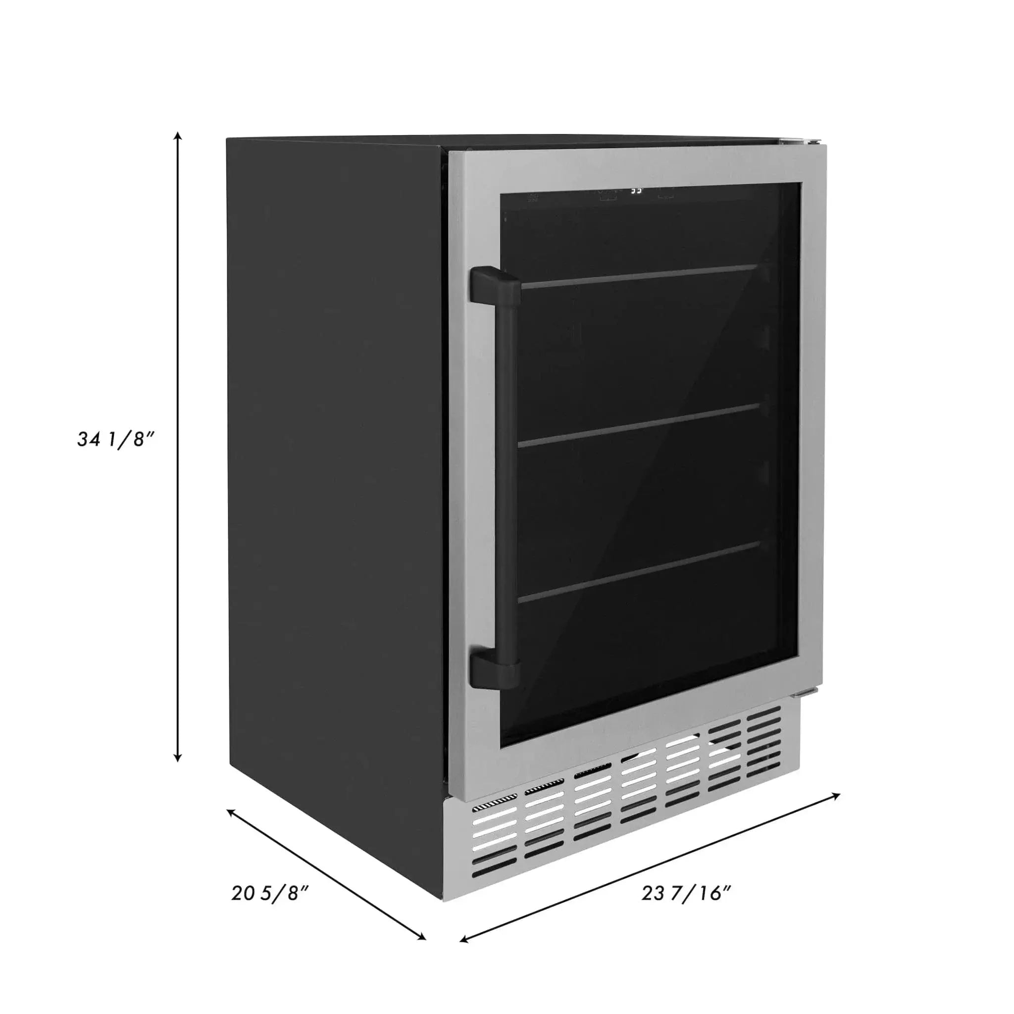 ZLINE 24" Autograph Edition 154 Can Beverage Cooler Fridge with Adjustable Shelves in Stainless Steel with Matte Black Accents RBVZ-US-24-MB by Farmhouse Kitchen and Bath
