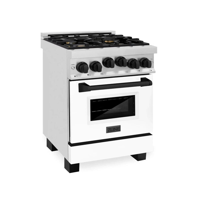 ZLINE 24" Autograph Edition, Gas Range, White Door, RGZ-WM-24-MB by Farmhouse Kitchen and Bath