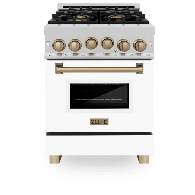 ZLINE 24" Autograph Gas Range, DuraSnow, White Door, RGSZ-WM-24-CB by Farmhouse Kitchen and Bath