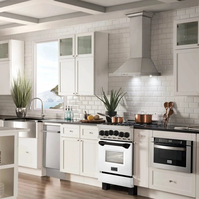 ZLINE 24" Autograph Gas Range, DuraSnow, White Door, RGSZ-WM-24-MB by Farmhouse Kitchen and Bath