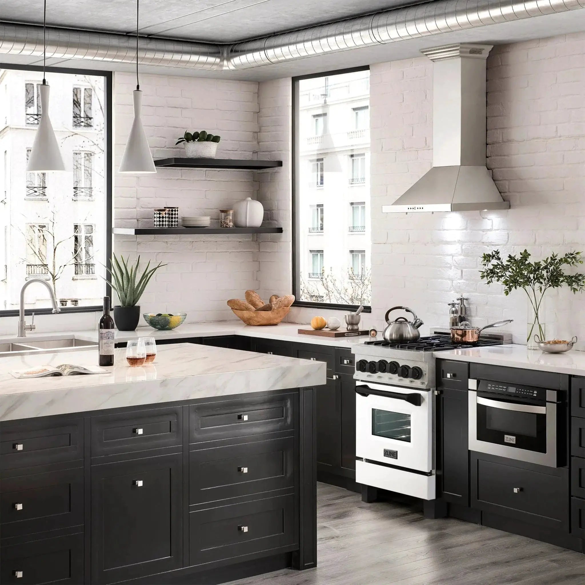 ZLINE 24" Autograph Gas Range, DuraSnow, White Door, RGSZ-WM-24-MB by Farmhouse Kitchen and Bath
