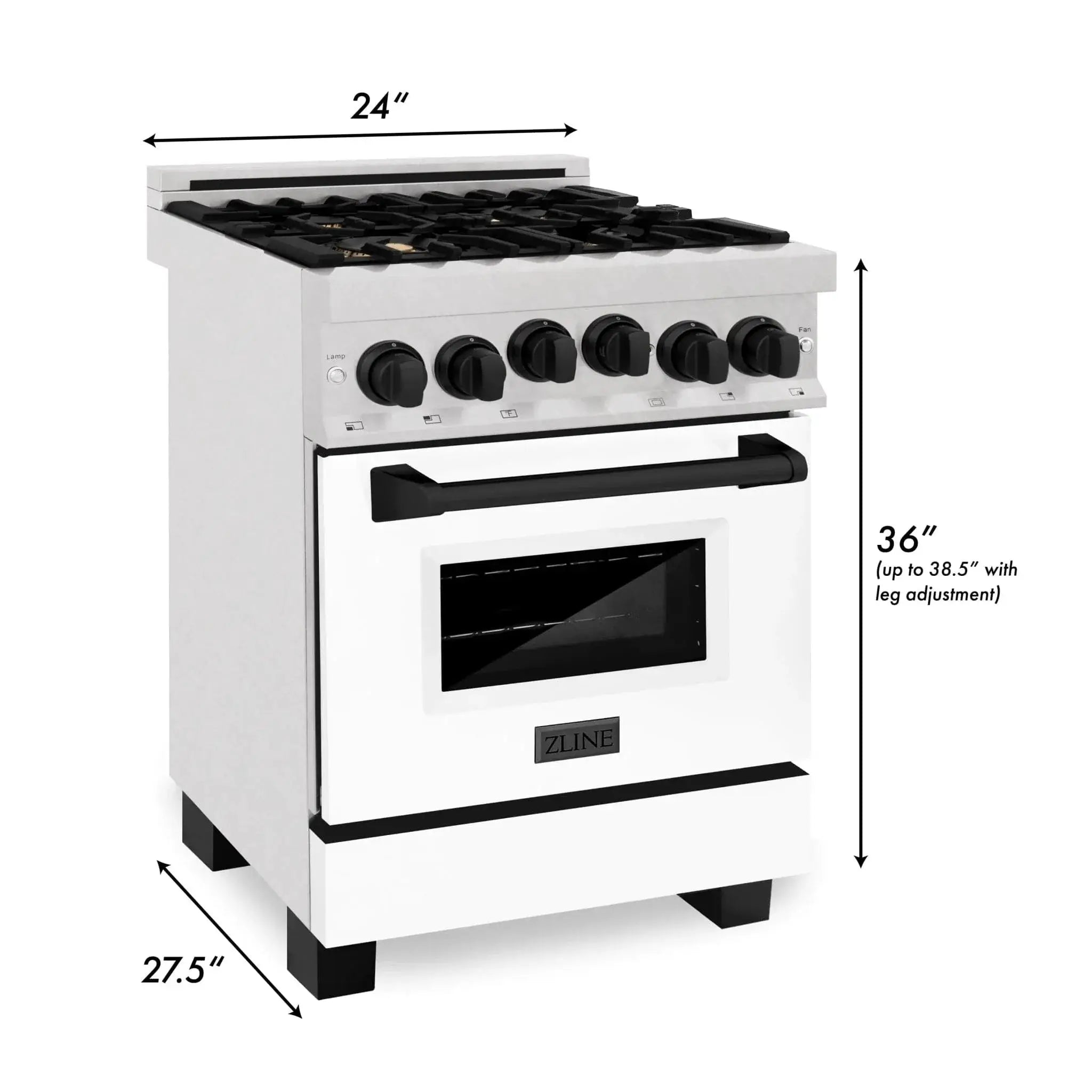ZLINE 24" Autograph Gas Range, DuraSnow, White Door, RGSZ-WM-24-MB by Farmhouse Kitchen and Bath