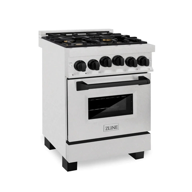ZLINE 24" Autograph Gas Range Gas, DuraSnow, RGSZ-SN-24-MB by Farmhouse Kitchen and Bath