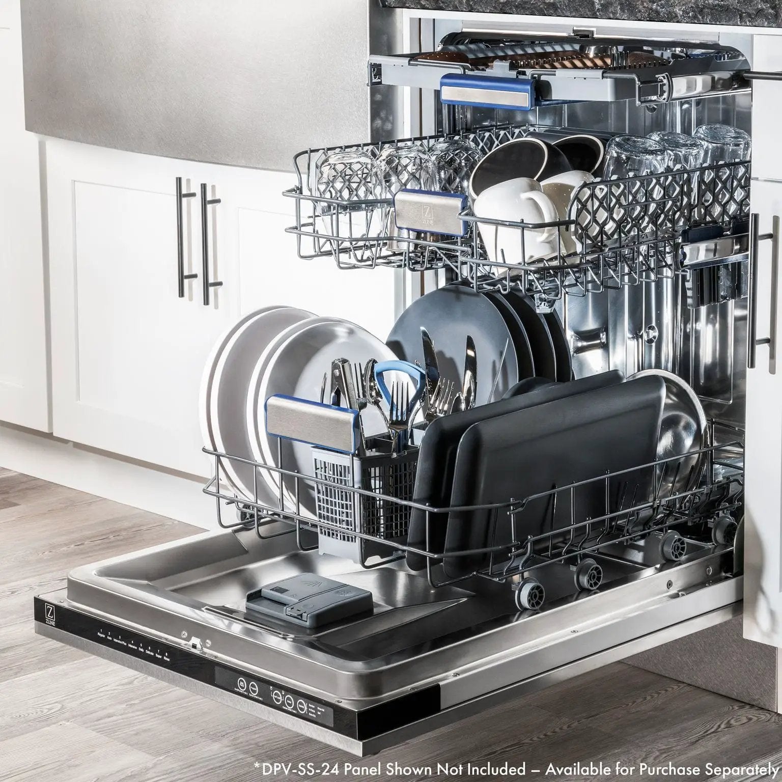 ZLINE 24" Dishwasher, Custom Panel Ready, Stainless Tub, 3rd Rack, DWV-24 by Farmhouse Kitchen and Bath