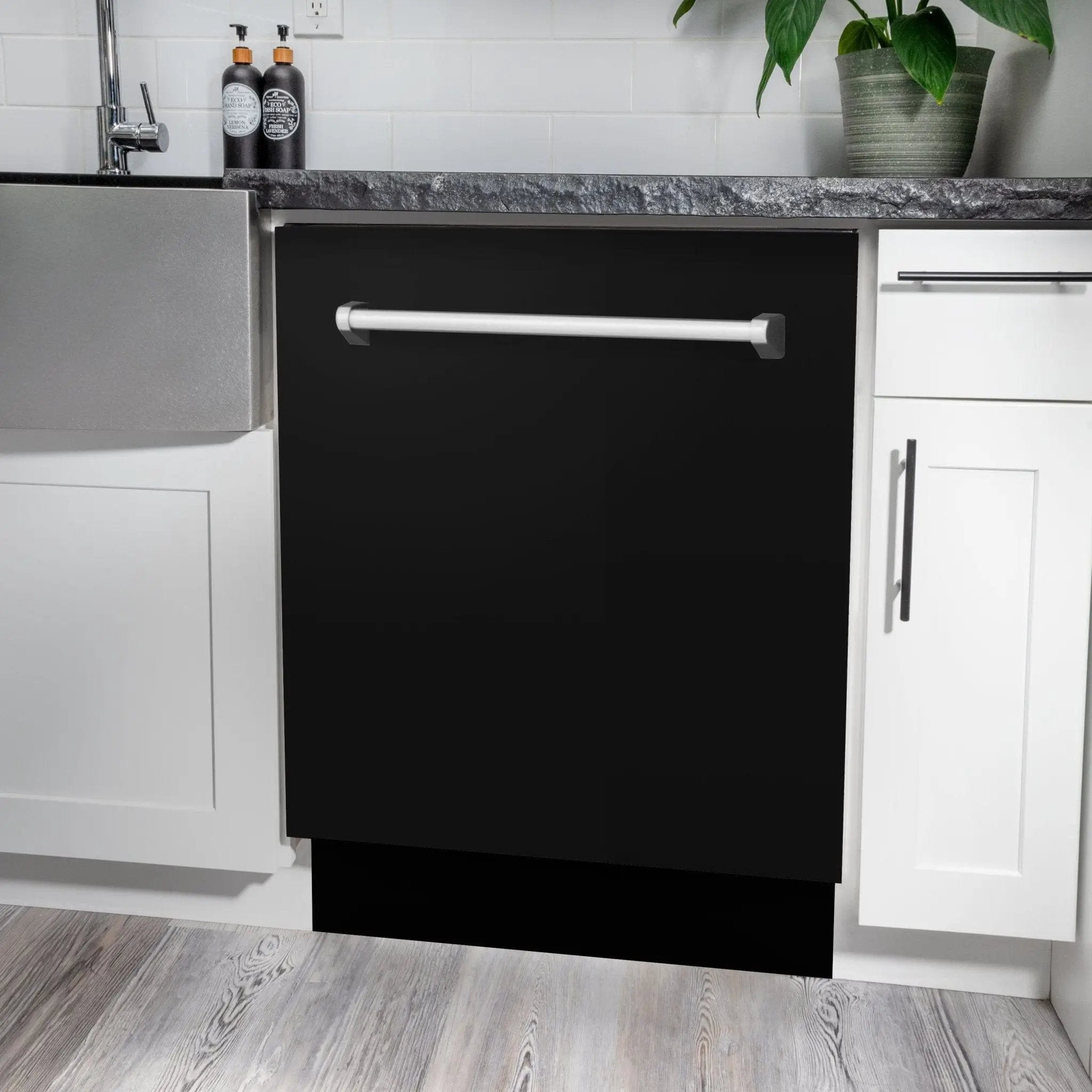 ZLINE 24" Dishwasher in Black Matte panel, Stainless Tub, DWV-BLM-24 by Farmhouse Kitchen and Bath