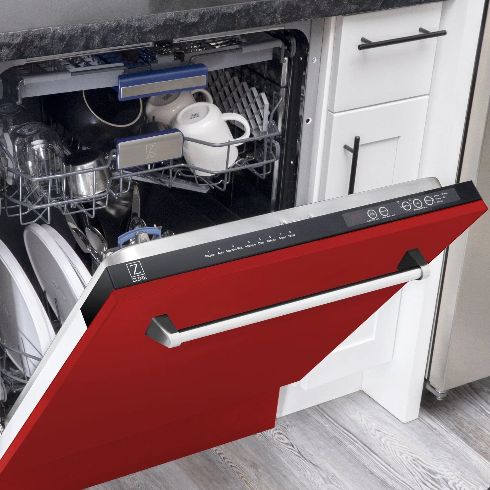 ZLINE 24" Dishwasher in Red Matt panel, Stainless Tub, DWV-RM-24 by Farmhouse Kitchen and Bath