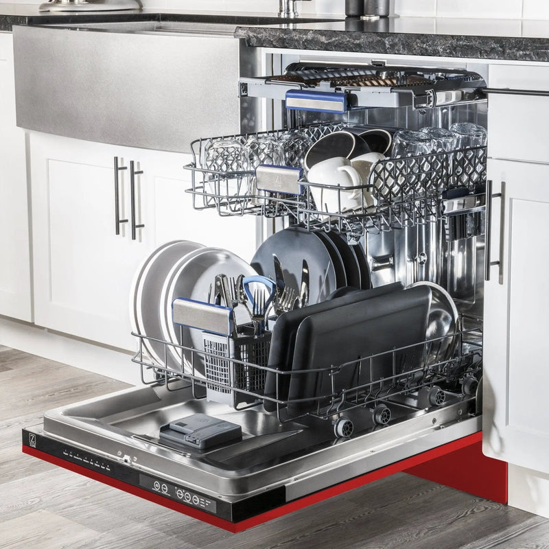 ZLINE 24" Dishwasher in Red Matt panel, Stainless Tub, DWV-RM-24 by Farmhouse Kitchen and Bath