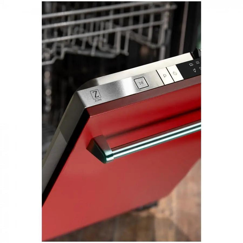 ZLINE 24" Dishwasher in Red Matte, Stainless Tub, Traditional Handle, DW-RM-24 by Farmhouse Kitchen and Bath