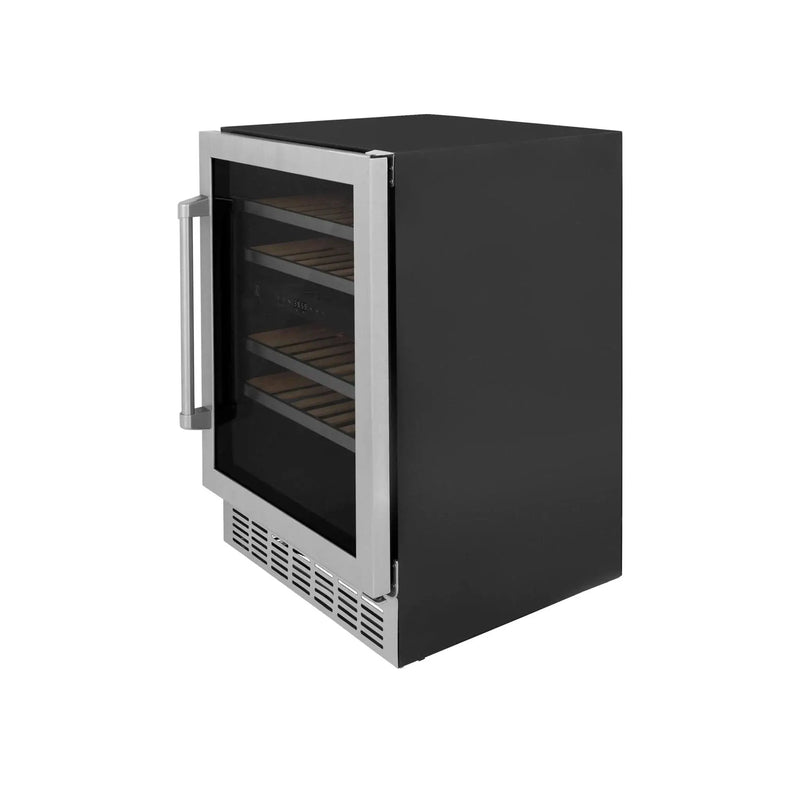 ZLINE 24" Dual Zone 44-Bottle Wine Cooler in Stainless Steel with Wood Shelf RWV-UD-24 by Farmhouse Kitchen and Bath