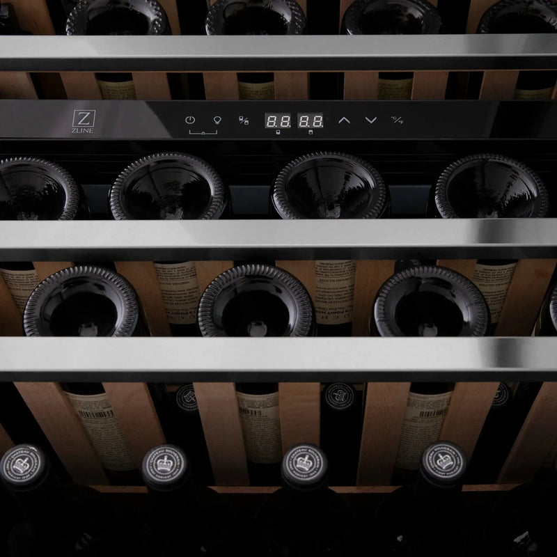 ZLINE 24" Dual Zone 44-Bottle Wine Cooler in Stainless Steel with Wood Shelf RWV-UD-24 by Farmhouse Kitchen and Bath