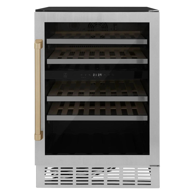 ZLINE 24" Dual Zone 44-Bottle Wine Cooler in Stainless Steel with Wood Shelf RWV-UD-24 by Farmhouse Kitchen and Bath
