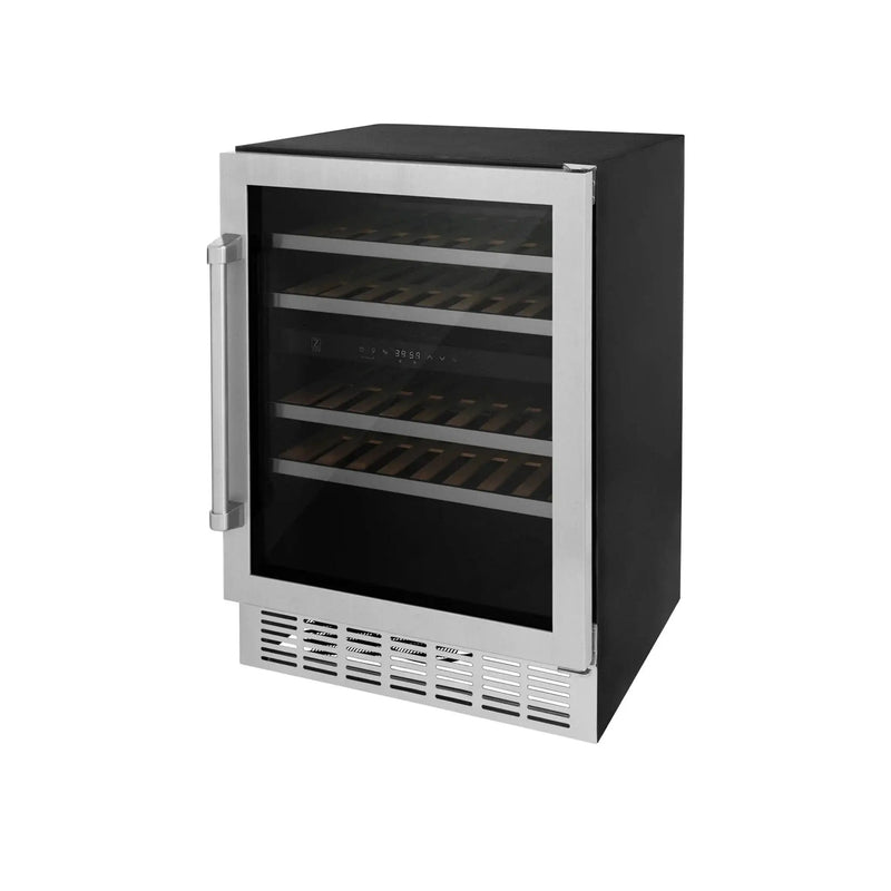 ZLINE 24" Dual Zone 44-Bottle Wine Cooler in Stainless Steel with Wood Shelf RWV-UD-24 by Farmhouse Kitchen and Bath