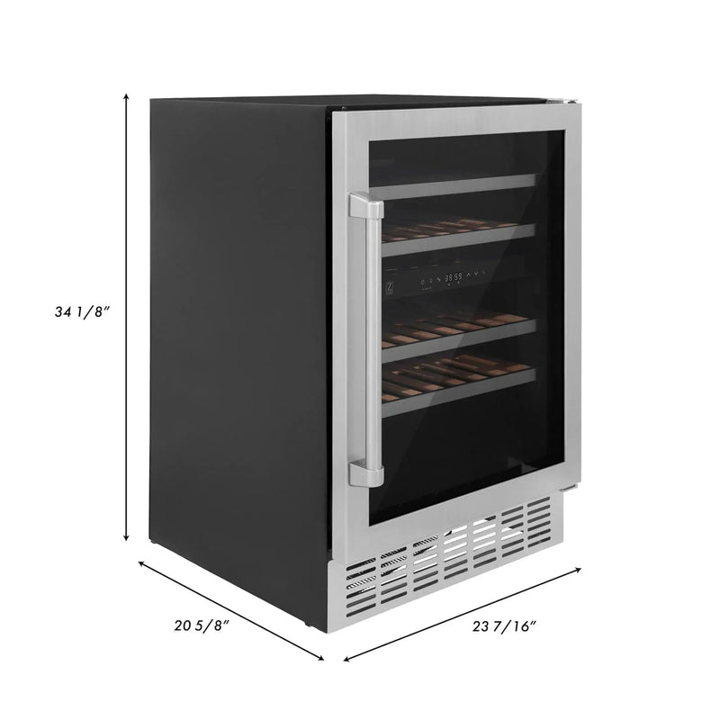 ZLINE 24" Dual Zone 44-Bottle Wine Cooler in Stainless Steel with Wood Shelf RWV-UD-24 by Farmhouse Kitchen and Bath