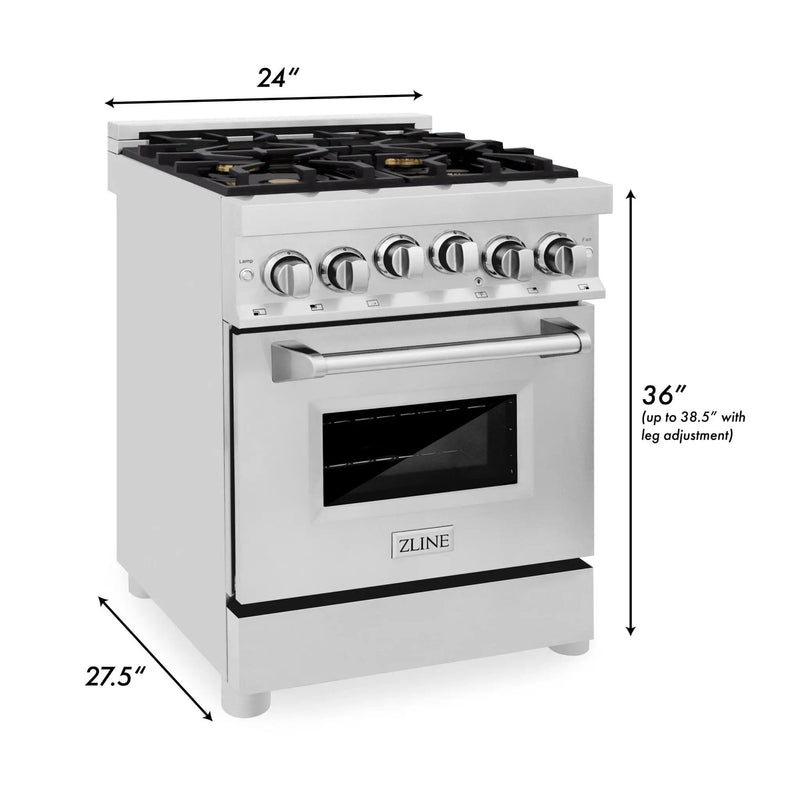 ZLINE 24" Gas On Gas Range, Stainless Steel, Brass Burners, RG-BR-24 by Farmhouse Kitchen and Bath
