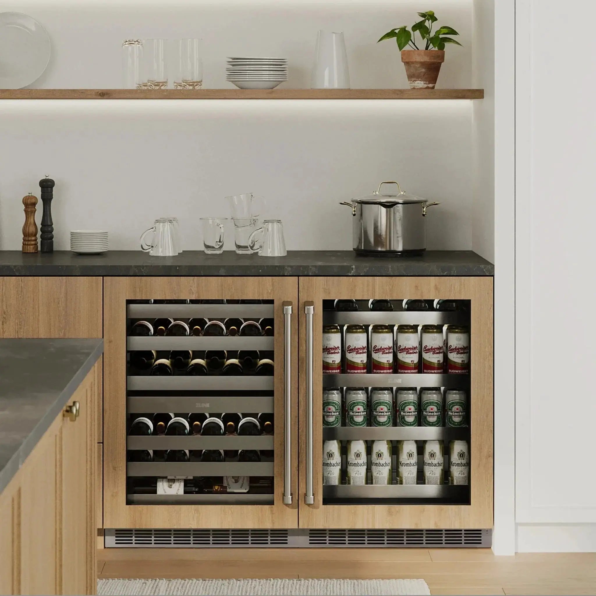 ZLINE 24 in. Touchstone 151 Can Beverage Fridge With Panel Ready Glass Door RBSPO-24 by Farmhouse Kitchen and Bath
