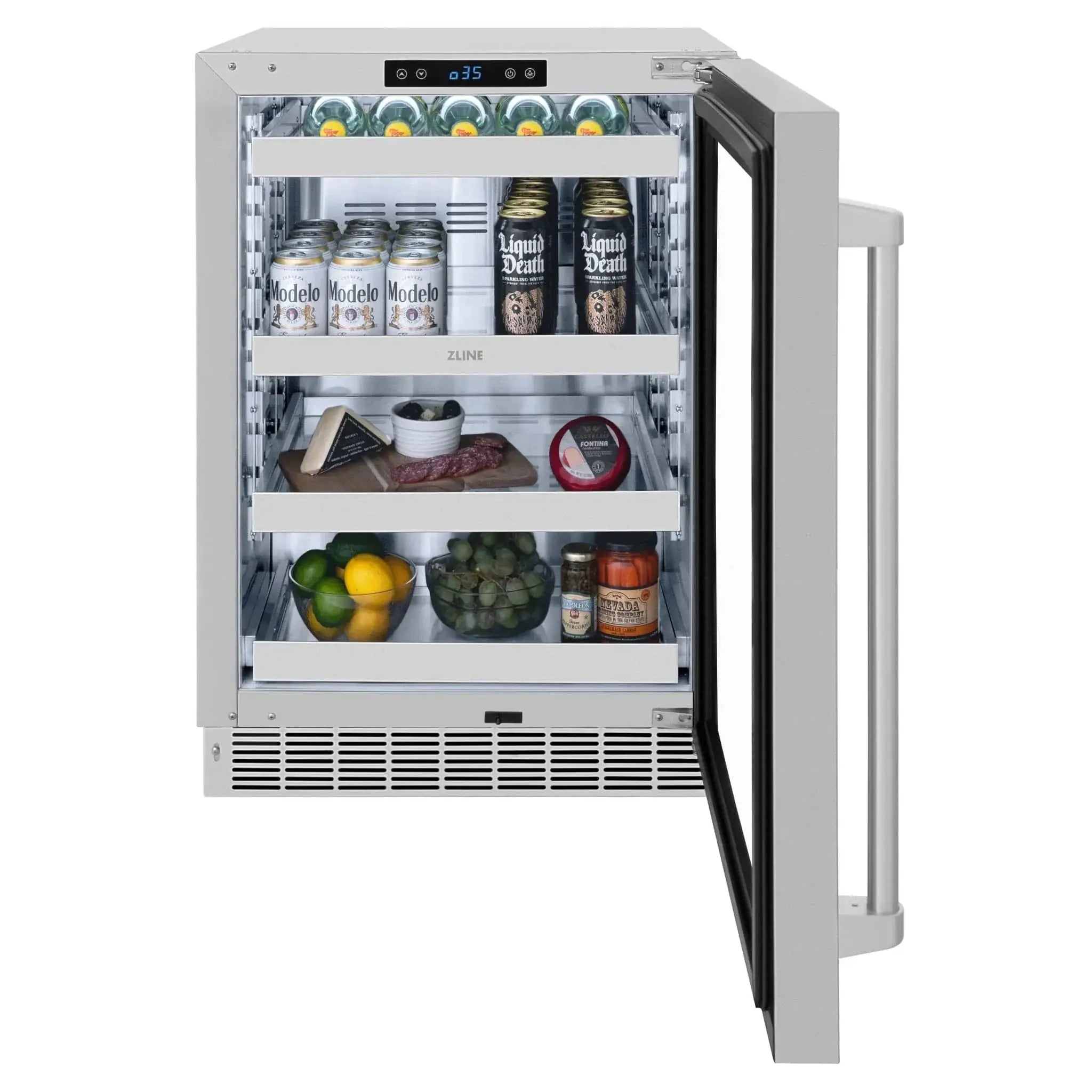 ZLINE 24 in. Touchstone 151 Can Beverage Fridge With Stainless Steel Glass Door RBSO-GS-24 by Farmhouse Kitchen and Bath