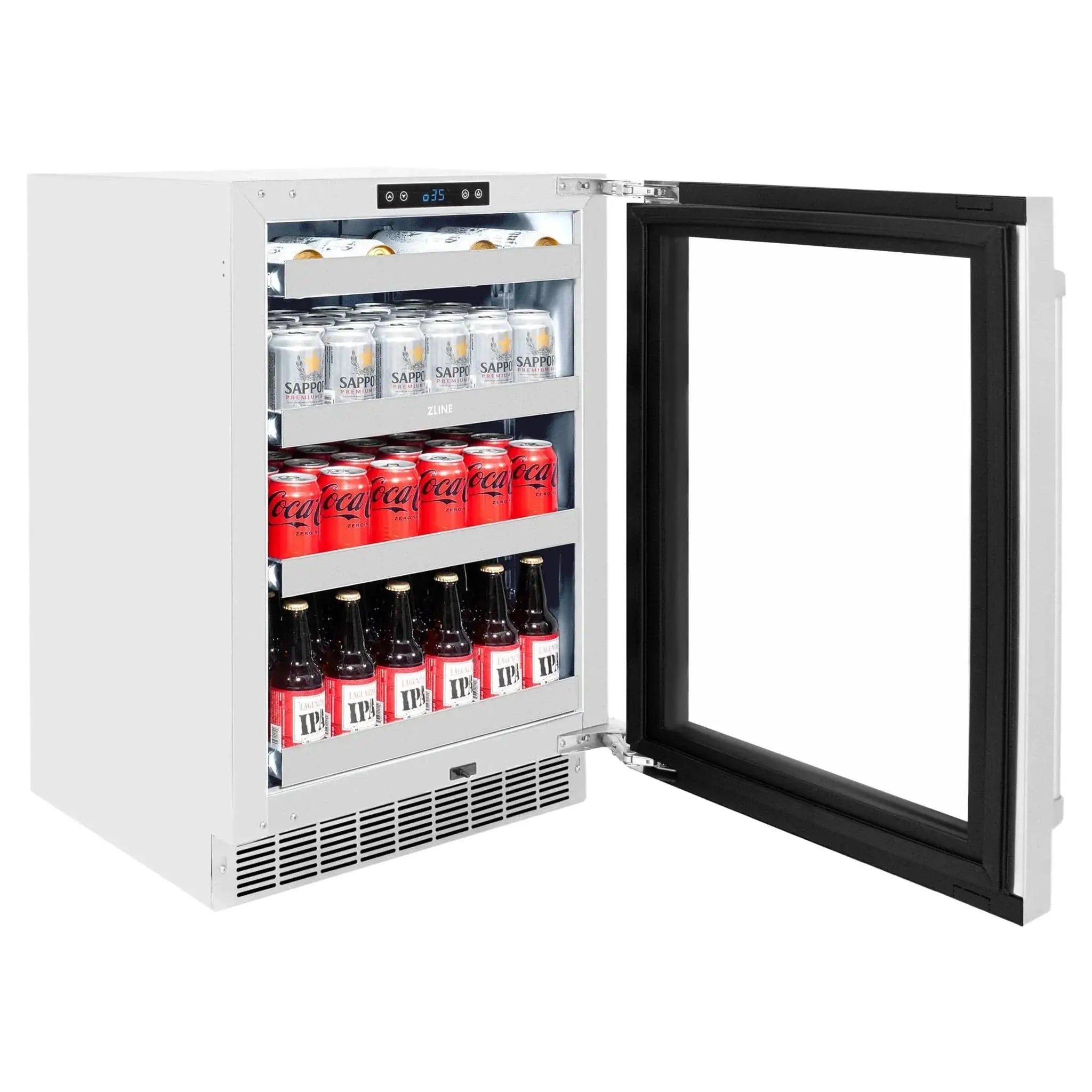 ZLINE 24 in. Touchstone 151 Can Beverage Fridge With Stainless Steel Glass Door RBSO-GS-24 by Farmhouse Kitchen and Bath