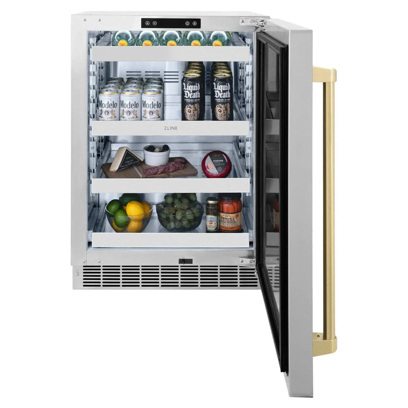 ZLINE 24 in. Touchstone Beverage Fridge, Solid Stainless Door, Champagne Bronze Handle RBSOZ-ST-24-CB by Farmhouse Kitchen and Bath
