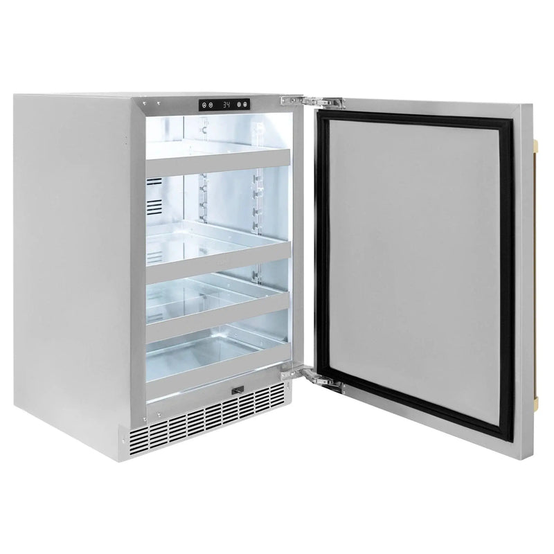 ZLINE 24 in. Touchstone Beverage Fridge, Solid Stainless Door, Champagne Bronze Handle RBSOZ-ST-24-CB by Farmhouse Kitchen and Bath