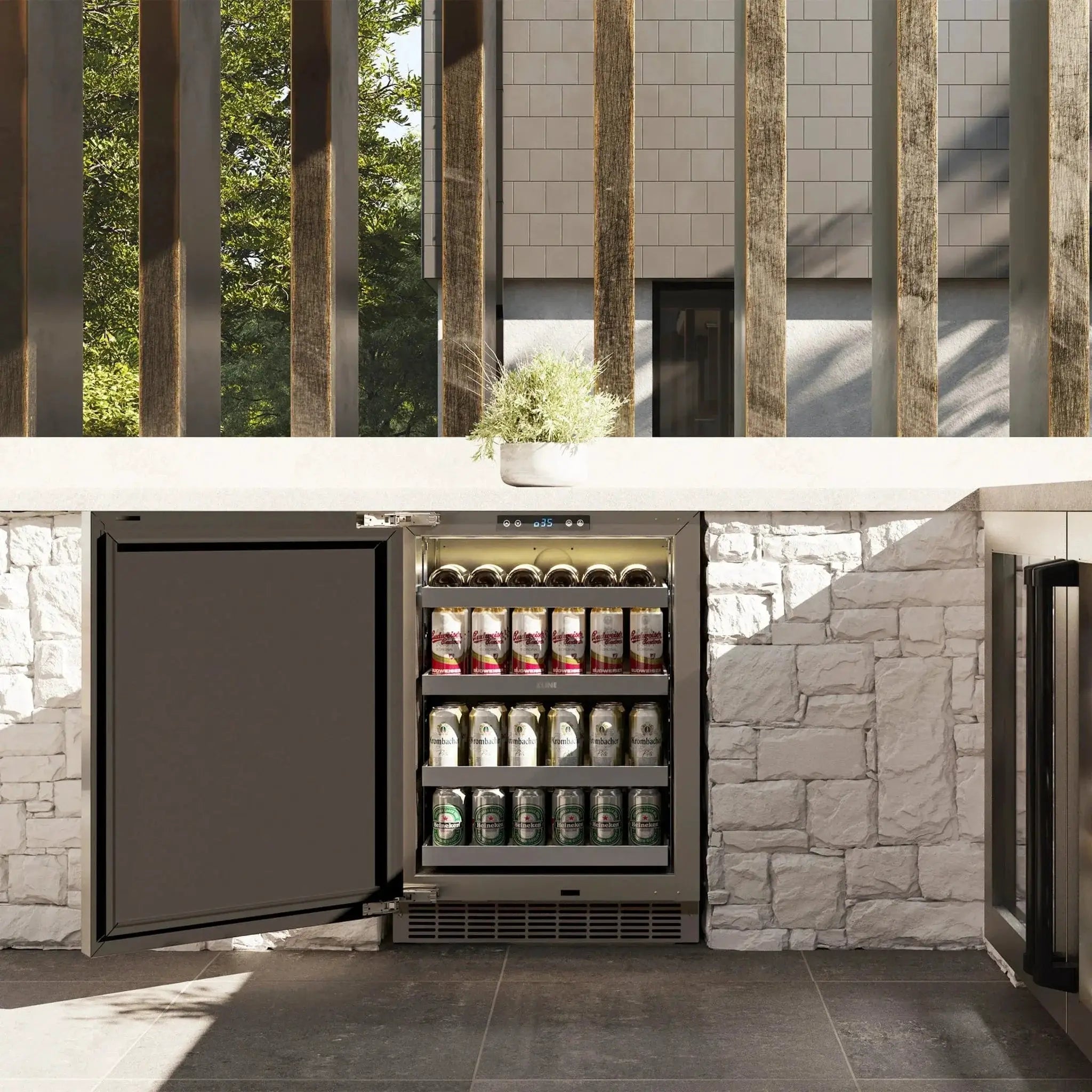 ZLINE 24 in. Touchstone Beverage Fridge, Solid Stainless Door, Matte Black Handle RBSOZ-ST-24-MB by Farmhouse Kitchen and Bath