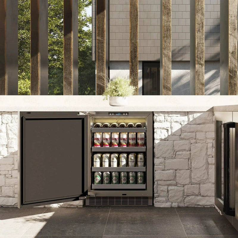 ZLINE 24 in. Touchstone Beverage Fridge, Solid Stainless Door, Matte Black Handle RBSOZ-ST-24-MB by Farmhouse Kitchen and Bath